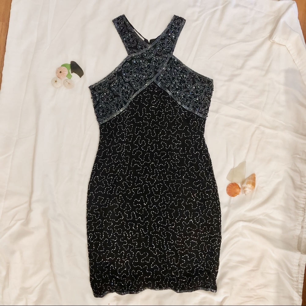 Vintage Stenay Black Beaded Cocktail Dress, 8